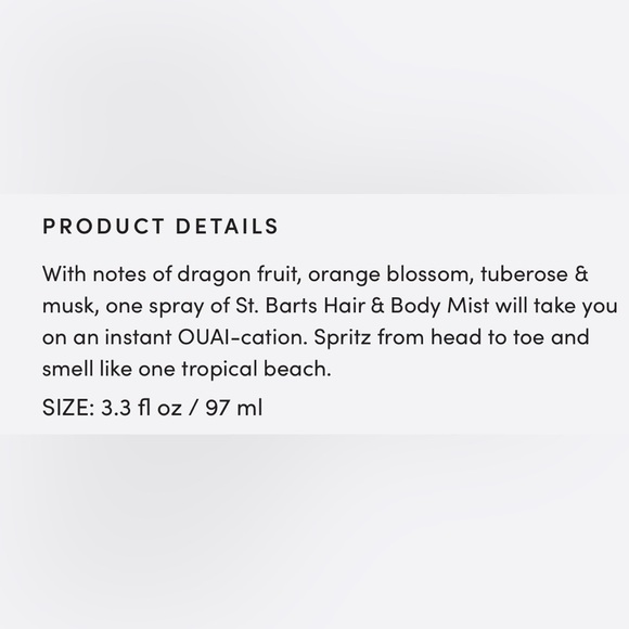 OUAI Hair & Body Mist~St. Barts~3.3fl oz~New without Box - Picture 3 of 4
